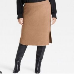 NWT Ava & Viv Ribbed Knit Skirt In Beige Size Womans 2X